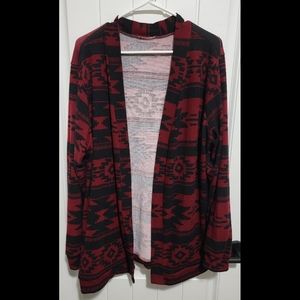 Aztec womens sweater open front cardigan western tribal boho red black XL